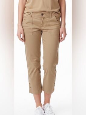 Cropped Khaki Button-Hem Pants